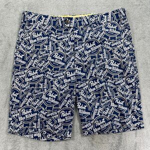 Loudmouth Shorts 36 Men Blue Pabst Blue Ribbon Beer All Over Print Golf Shorts